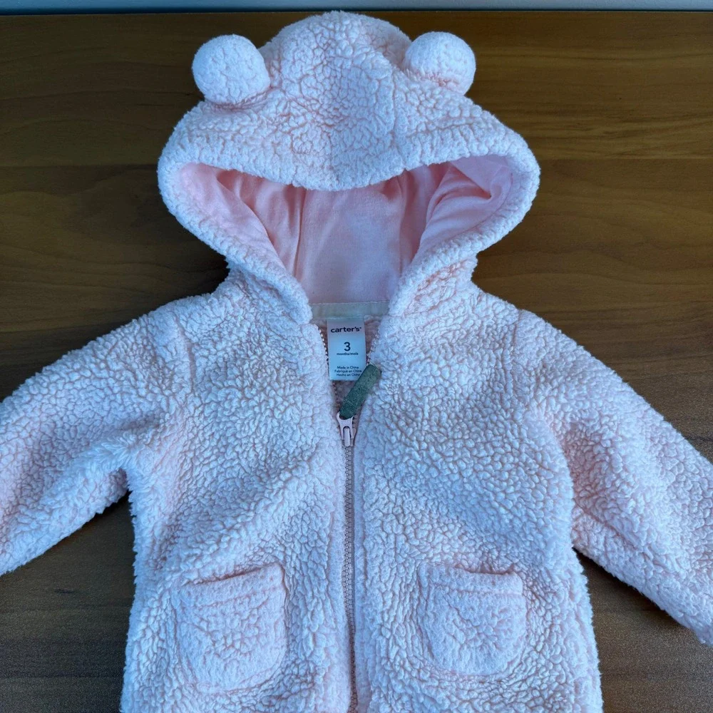 Carter's Pink Sherpa Hooded Jacket with Bear Ears 3 Months‎